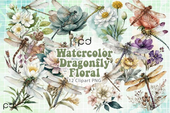 Download Watercolor Dragonfly Floral Graphics - Floral graphics Collection