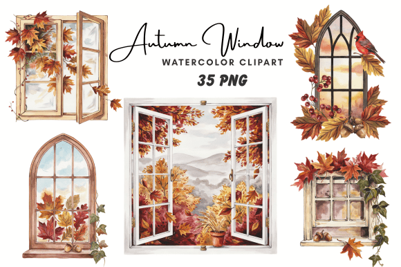 Download Watercolor Autumn Window Clipart - Premium Resources