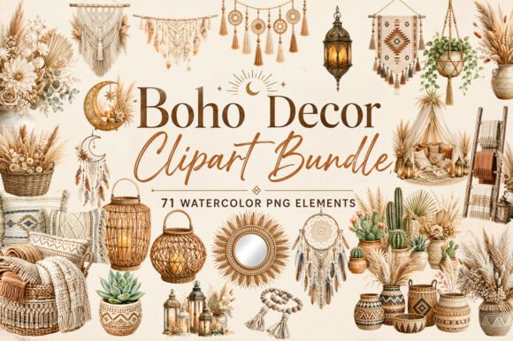 Download Boho-decor-watercolor-png-bundle-71-pack - Decor Collection