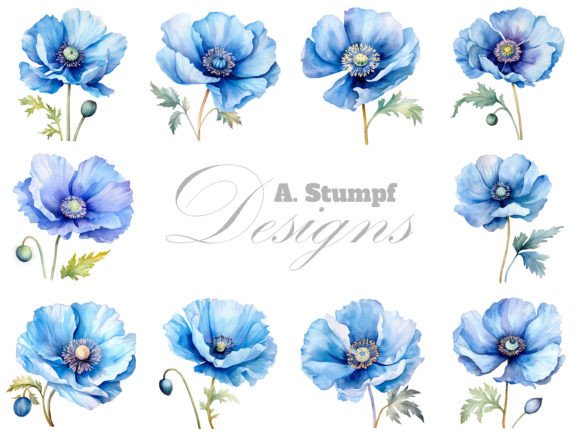 Download Blue Poppy Flower Clipart Watercolor Set - Premium Bundle